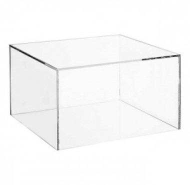Plexiglas stofkap 250 x 250 x 250 mm buitenmaat (LxBxH), stomp verlijmd, onderzijde open.