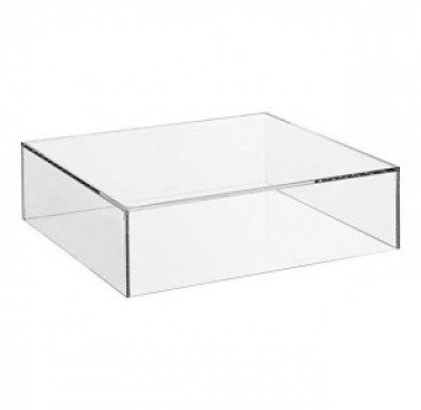 Plexiglas stofkap 350 x 350 x 350 mm buitenmaat (LxBxH), stomp verlijmd, onderzijde open.