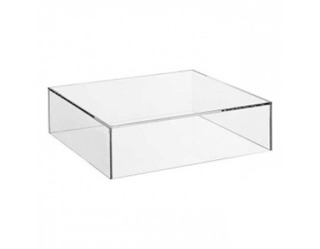 Plexiglas stofkap 350 x 350 x 350 mm buitenmaat (LxBxH), stomp verlijmd, onderzijde open.